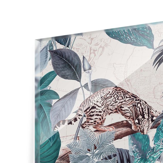 Deko Illustration Vintage Collage - Raubkatzen im Dschungel