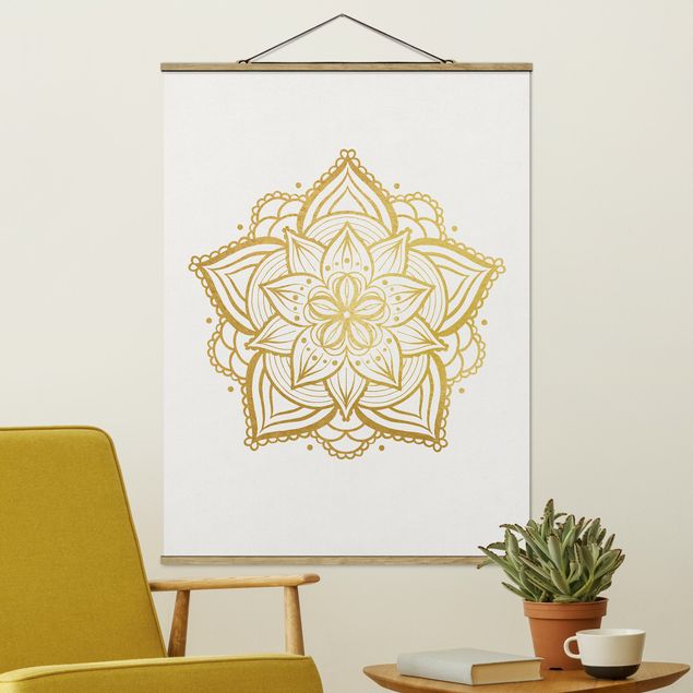 Wanddeko Wohnzimmer Mandala Blüte Sonne Illustration Set Gold