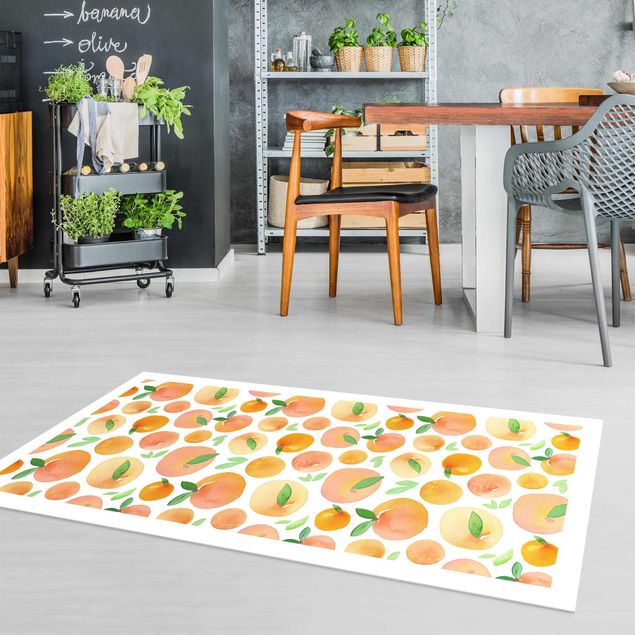 Küche Dekoration Aquarell Orangen mit Blättern in weißem Rahmen