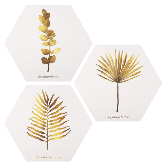 Wanddeko Flur Gold - Tropische Blätter Set I
