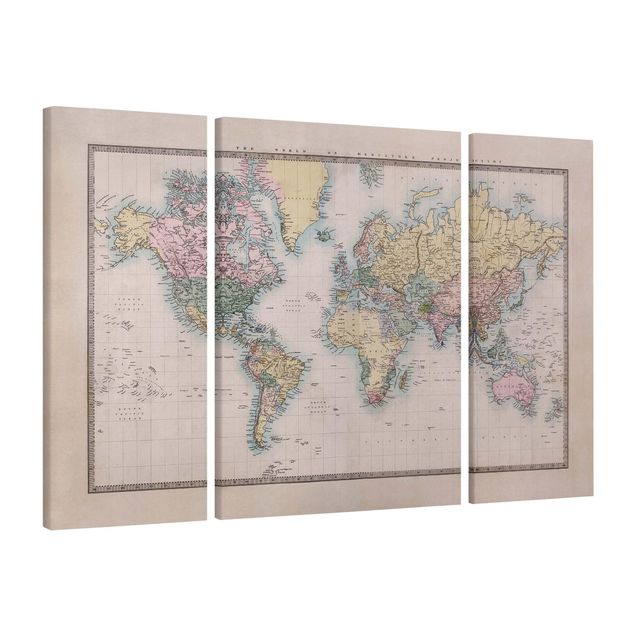 Wanddeko Flur Vintage Weltkarte um 1850