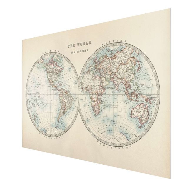 Wanddeko Flur Vintage Weltkarte Die zwei Hemispheren