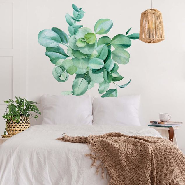 Wanddeko Schlafzimmer Aquarell Eukalyptus Zweige Bouquet XXL
