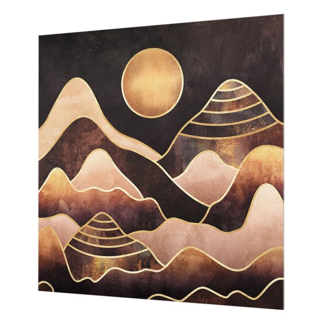 Wohndeko Malerei Goldene Sonne abstrakte Berge