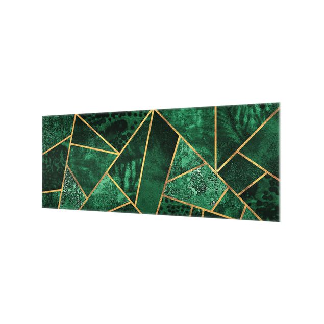 Wanddeko Aquarell Dunkler Smaragd mit Gold