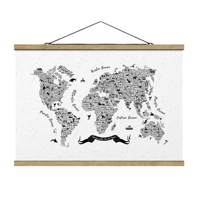 Wanddeko Esszimmer Typografie Weltkarte weiß
