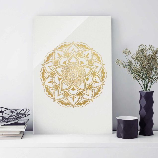 Wanddeko Schlafzimmer Mandala Illustration Ornament weiß gold