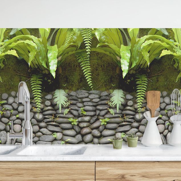 Wanddeko 3D Steinwand mit Pflanzen