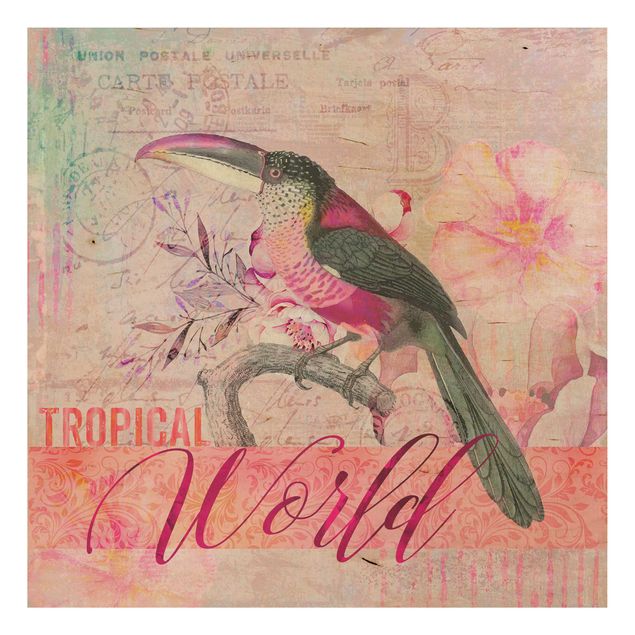 Wanddeko Blume Vintage Collage - Tropical World Tucan