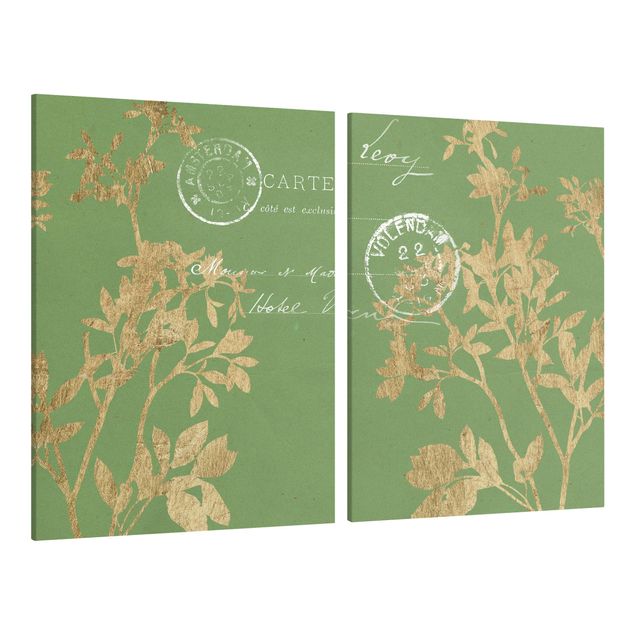 Wanddeko Esszimmer Goldene Blätter auf Lind Set I