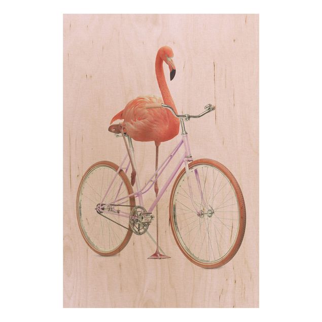 Wanddeko Flur Flamingo mit Fahrrad