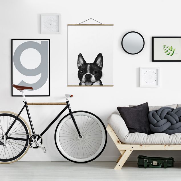 Wanddeko Schlafzimmer Illustration Hund Boston Schwarz Weiß Malerei