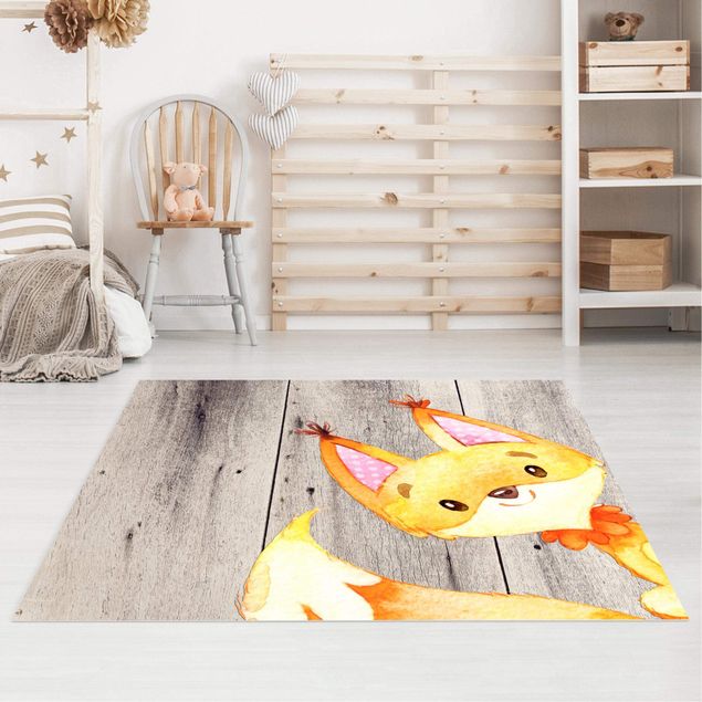 Wanddeko Babyzimmer Aquarell Fuchs auf Holz