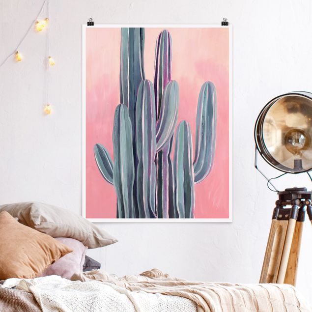 Wanddeko Schlafzimmer Kaktus auf Rosa II