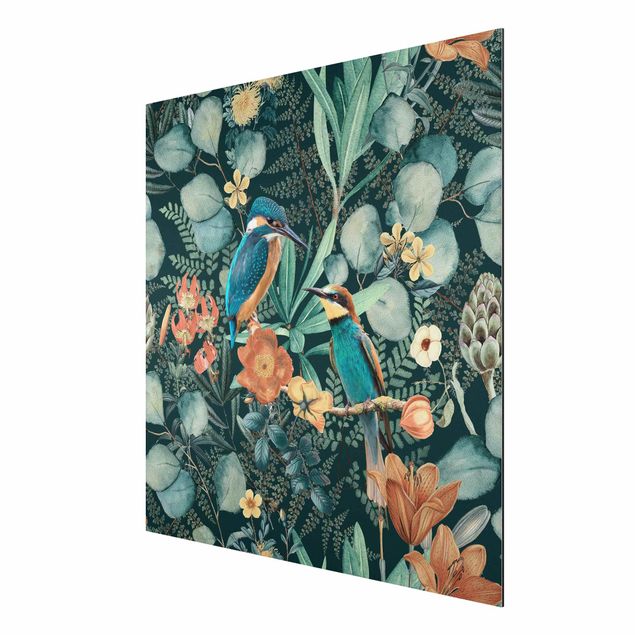 Wanddeko Esszimmer Blumenparadies Eisvogel und Kolibri