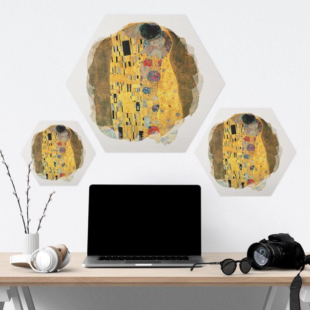 Wanddeko über Sofa Wasserfarben - Gustav Klimt - Der Kuss