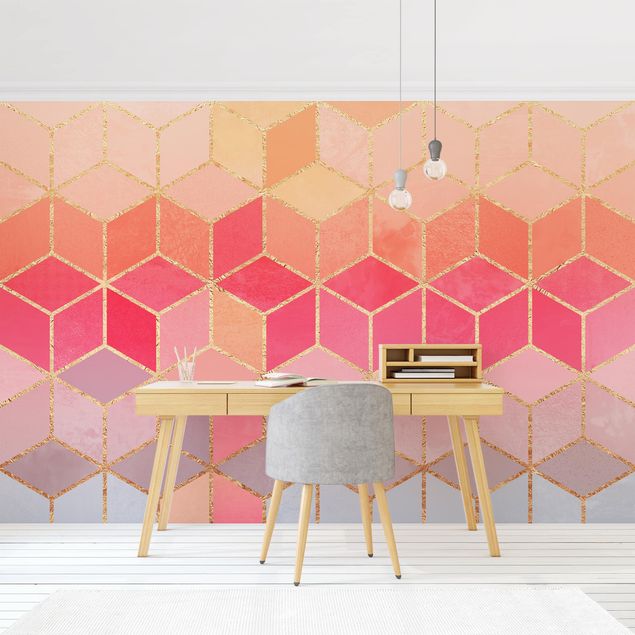 Wanddeko Küche Buntes Pastell goldene Geometrie
