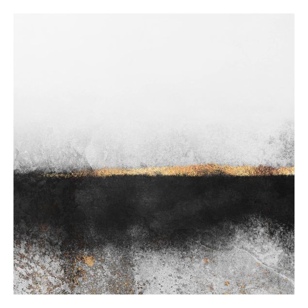 Wohndeko Aquarell Abstrakter Goldener Horizont Schwarz Weiß