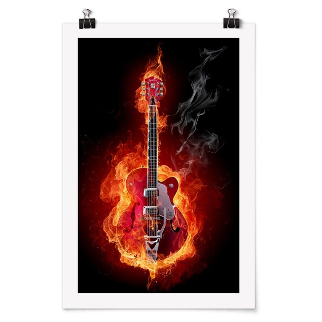 Wanddeko Instrument Gitarre in Flammen