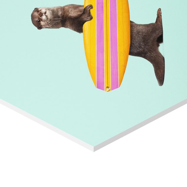 Wanddeko über Sofa Otter mit Surfbrett
