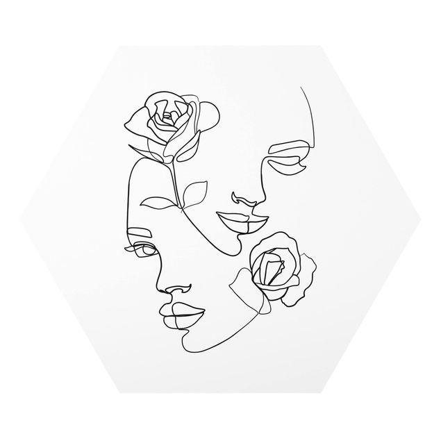 Kunststile Line Art Gesichter Frauen Rosen Schwarz Weiß