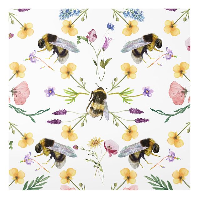 Wanddeko Insekten Bienen mit Blumen