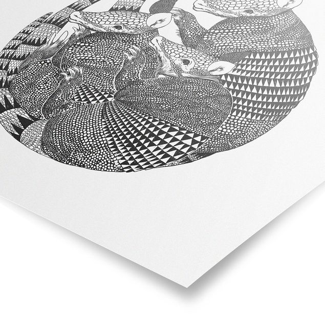 Wanddeko Jugendzimmer Illustration Gürteltiere Schwarz Weiß Muster