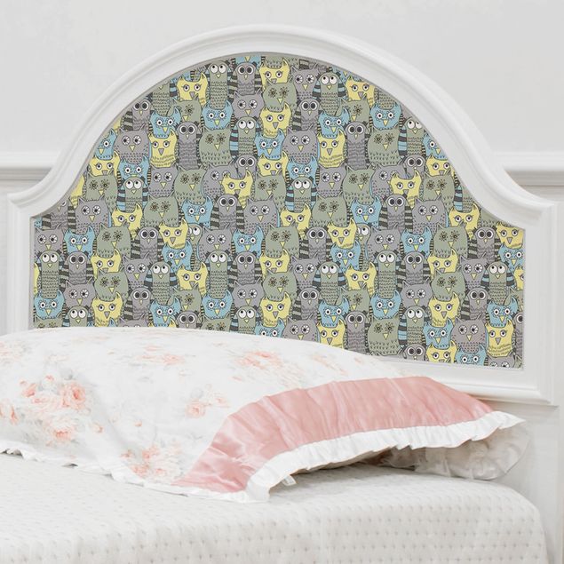 Wanddeko Babyzimmer Muster mit lustigen Eulen blau