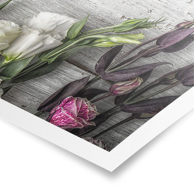 Wanddeko Esszimmer Tulpen-Rose Shabby Holzoptik