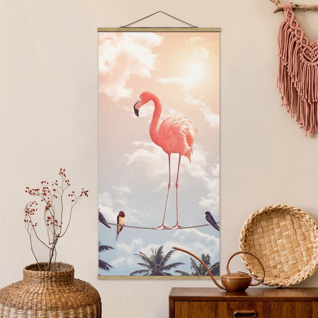 Wanddeko Wohnzimmer Himmel mit Flamingo