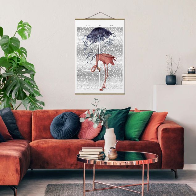 Wanddeko Babyzimmer Tierlektüre - Flamingo mit Regenschirm