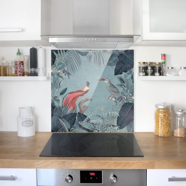 Küchen Deko Blaugraues Paradies mit tropischen Vögeln