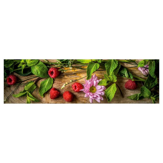 Küchenrückwand - Blumen Himbeeren Minze