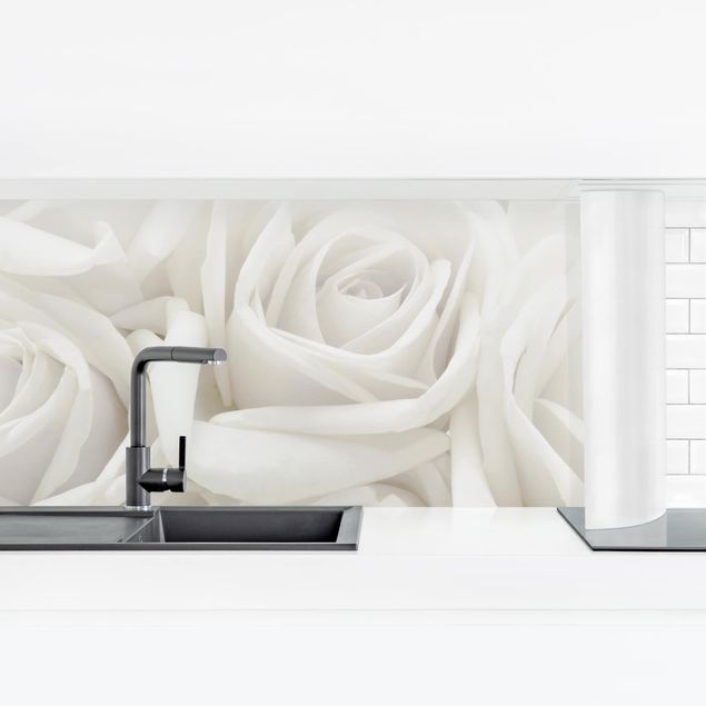 Küchenrückwand Folie Blumen Weiße Rosen