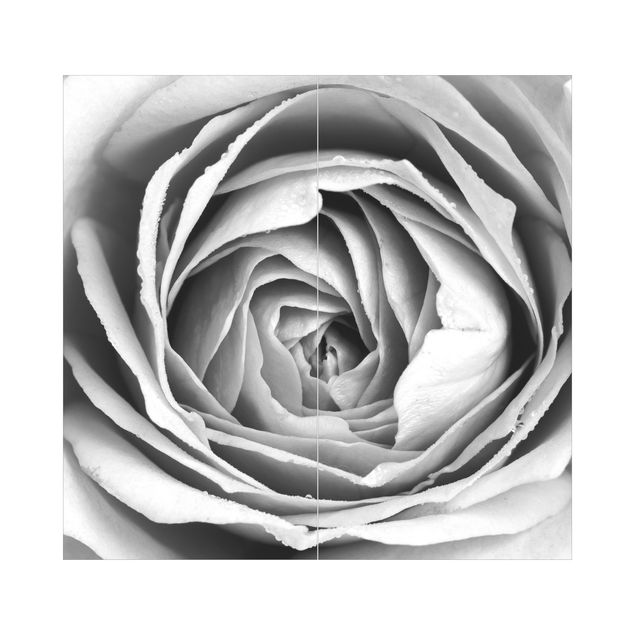 Wanddeko Landhaus Rosa Rosenblüte Schwarz-Weiß