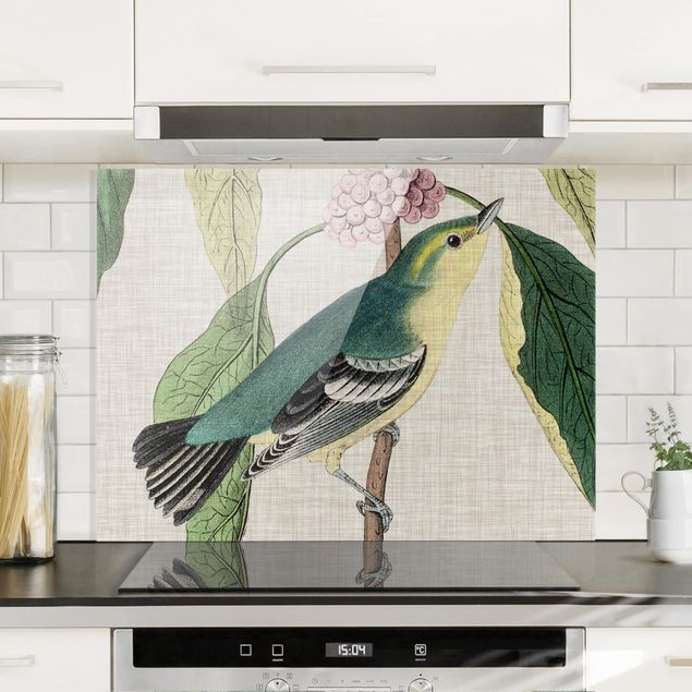 Küche Dekoration Vogel auf Leinen Rosa I