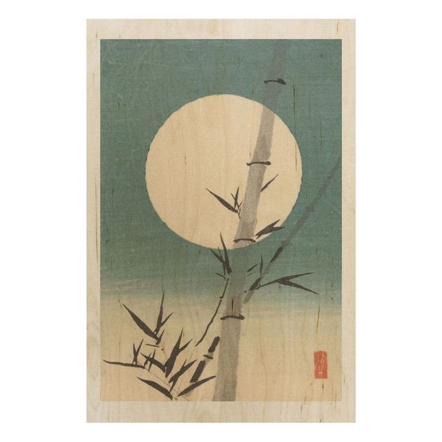 Wanddeko Schlafzimmer Japanische Zeichnung Bambus und Mond