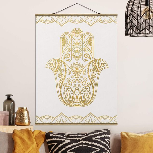 Wanddeko Wohnzimmer Hamsa Hand Illustration weiß gold