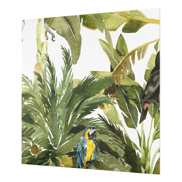 Wanddeko Tropisch Aquarell Bananenpalme und Leopard Muster