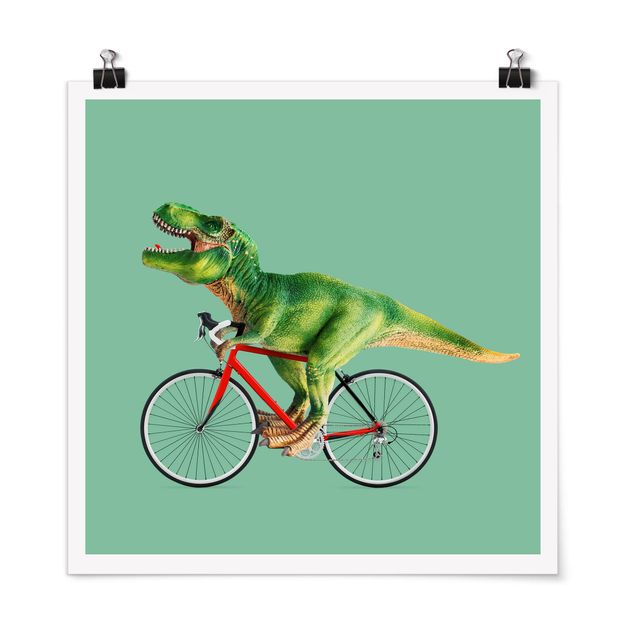 Wanddeko Wohnzimmer Dinosaurier mit Fahrrad