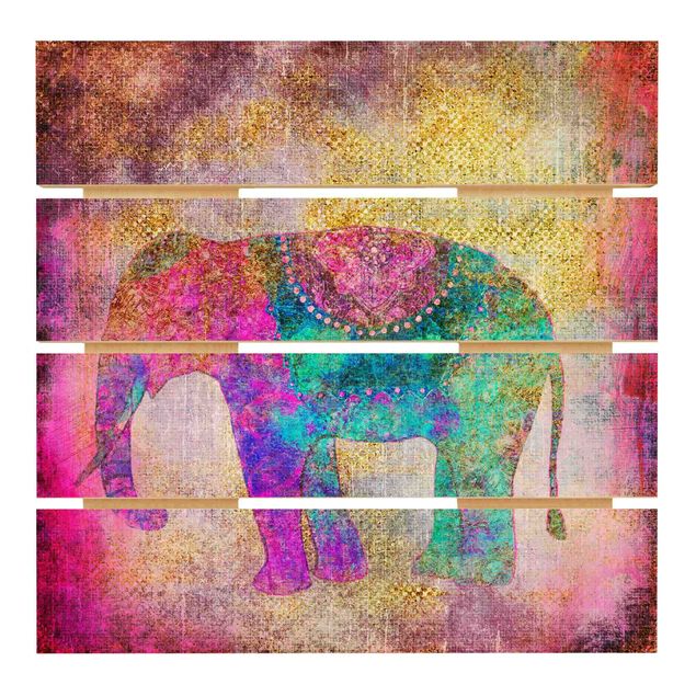 Wanddeko Esszimmer Bunte Collage - Indischer Elefant