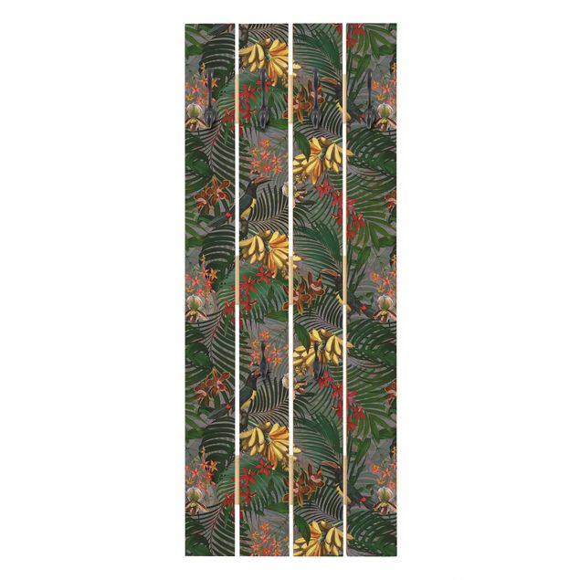 Wanddeko Treppenhaus Tropische Farne mit Tucan Grün