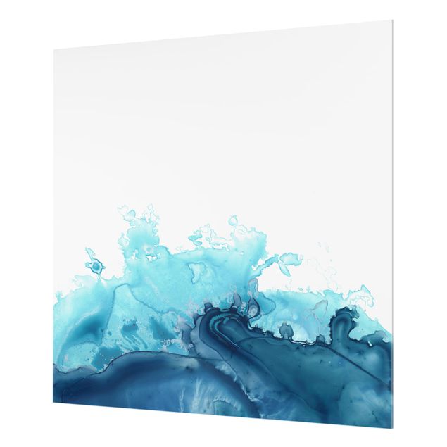 Wohndeko Malerei Welle Aquarell Blau I