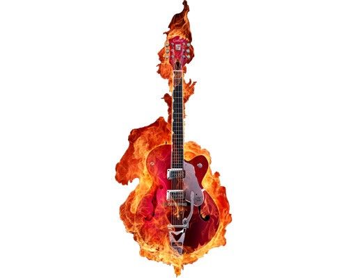 Wanddeko Büro Gitarre in Flammen