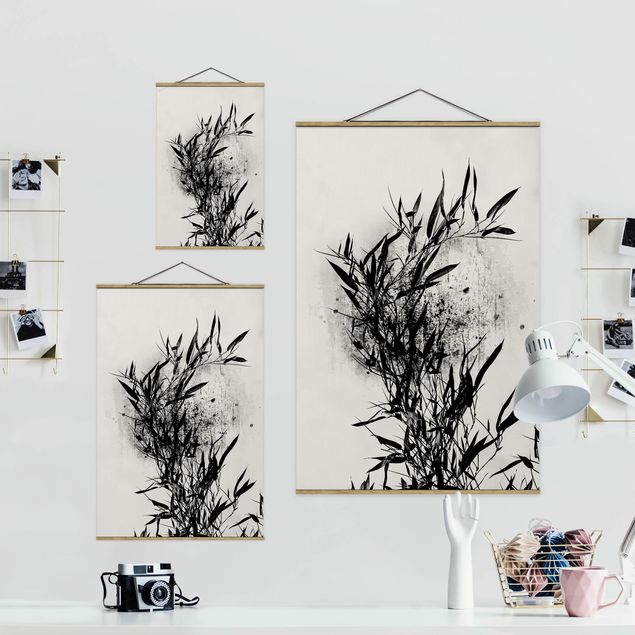 Wanddeko Esszimmer Grafische Pflanzenwelt - Schwarzer Bambus
