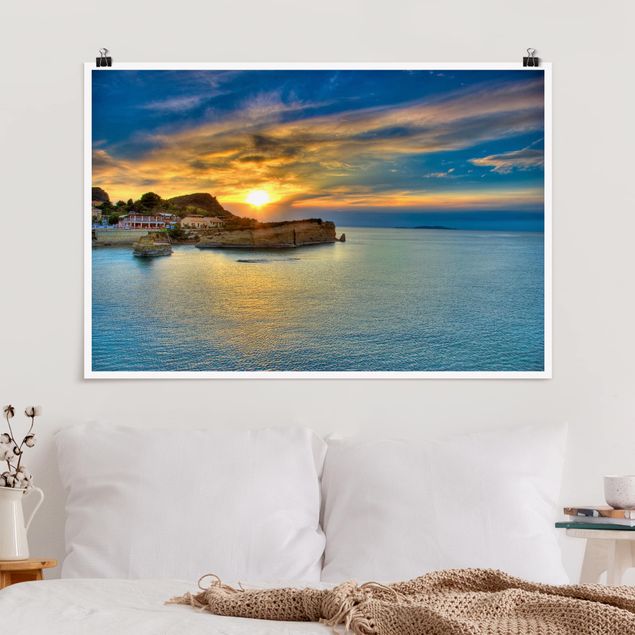 Wanddeko blau Sonnenuntergang über Korfu