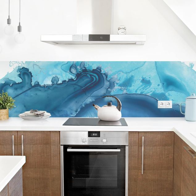 Küche Dekoration Welle Aquarell Blau I