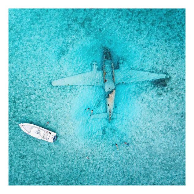 Deko Fotografie Top View Flugzeugwrack im Meer