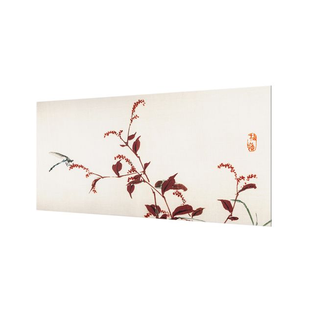 Wohndeko Vintage Asiatische Vintage Zeichnung Roter Zweig mit Libelle