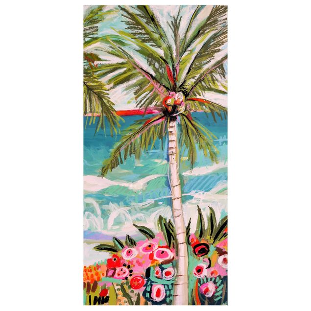 Wanddeko Esszimmer Palme mit pinken Blumen II